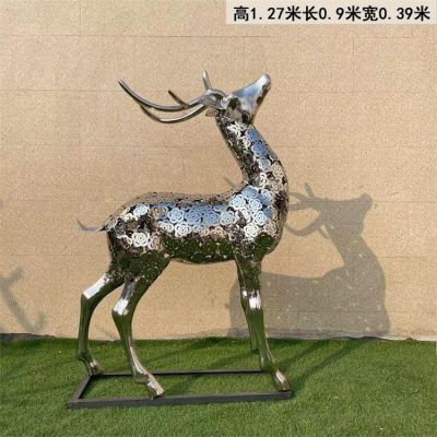 不銹鋼創(chuàng  )意鏡面雕花梅花鹿擺件