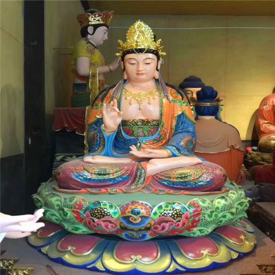 景區玻璃鋼彩繪佛像坐著(zhù)的三圣雕塑