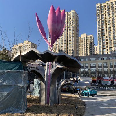 城市路政裝飾雕塑，不銹鋼花朵景觀(guān)雕塑