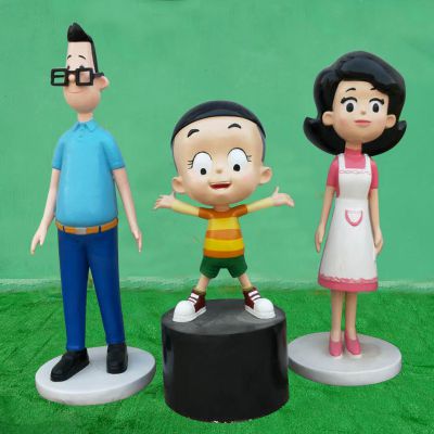 游樂(lè )園大頭兒子一家彩繪玻璃鋼卡通人物雕塑