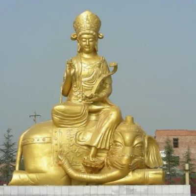 景區景點(diǎn)大型玻璃鋼噴金烤漆文姝普賢雕塑