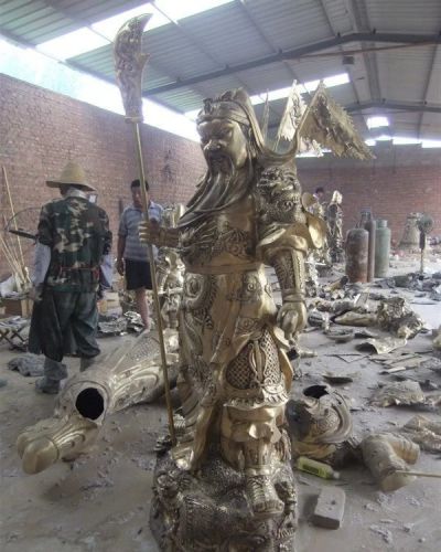 大型鑄銅鎮宅招財單刀關(guān)公像寺廟佛像武財神雕塑