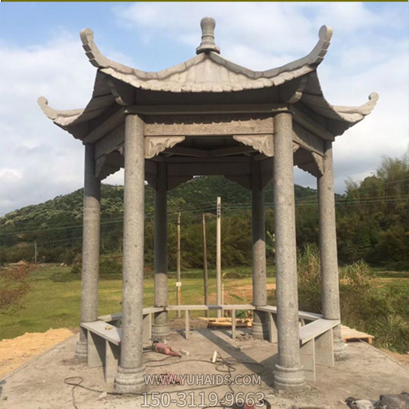 戶(hù)外景區擺放六角仿古涼亭座椅雕塑