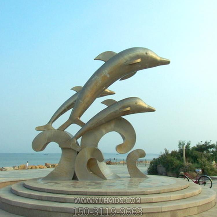 海邊廣場(chǎng)擺放大型不銹鋼海豚景觀(guān)雕塑