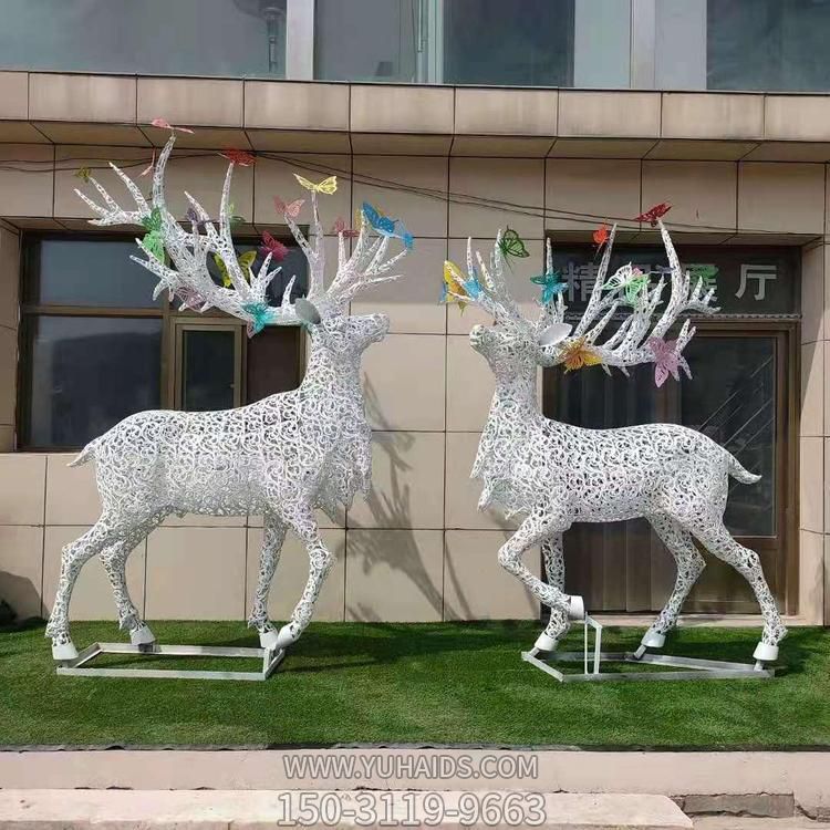 戶(hù)外庭院商場(chǎng)鏤空抽象鹿不銹鋼發(fā)光景觀(guān)雕塑