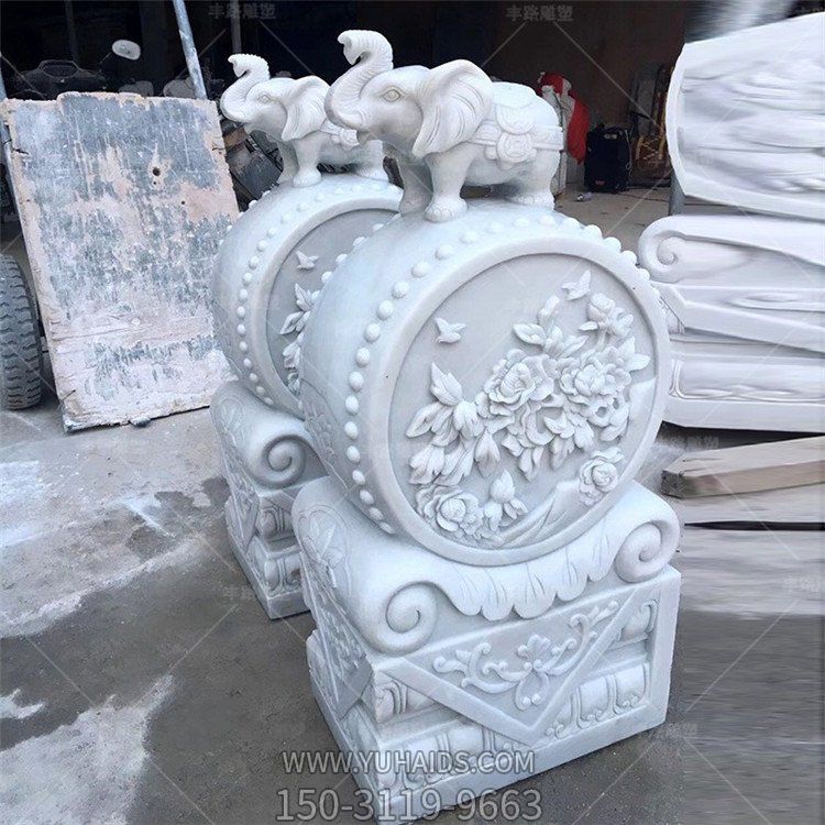 天然石材雕刻小象抱鼓石庭院擺放招財鎮宅門(mén)墩雕塑