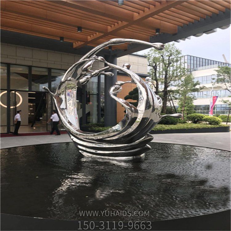 酒店會(huì )所水景不銹鋼出現景觀(guān)倒水雕塑