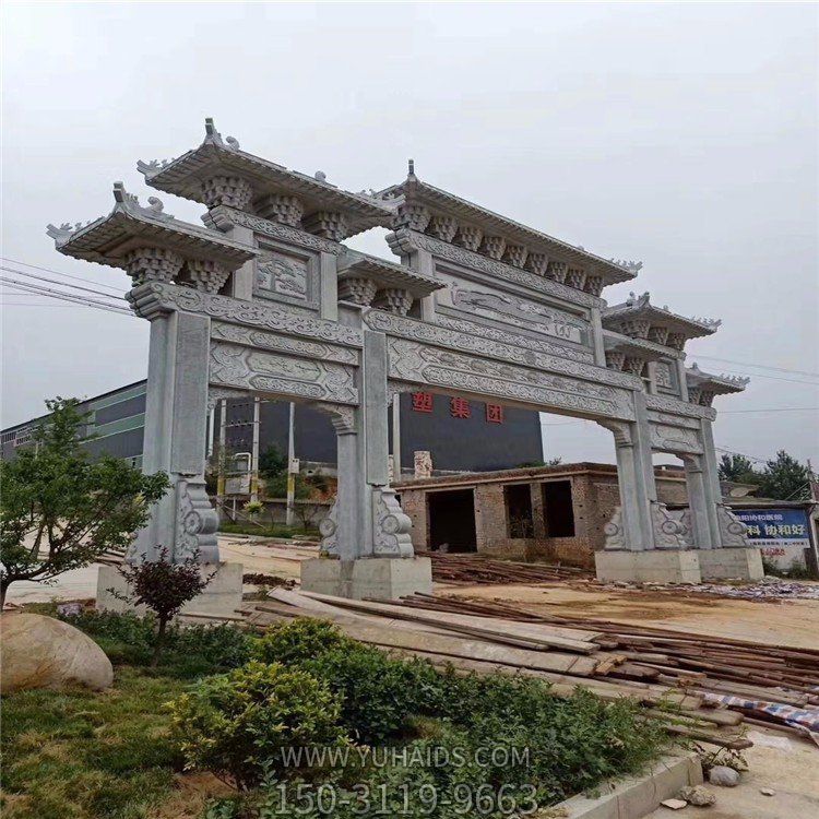 景區大型中式門(mén)樓石雕牌坊雕塑