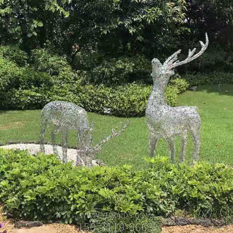 戶(hù)外公園不銹鋼鏤空照明抽象動(dòng)物梅花鹿雕塑