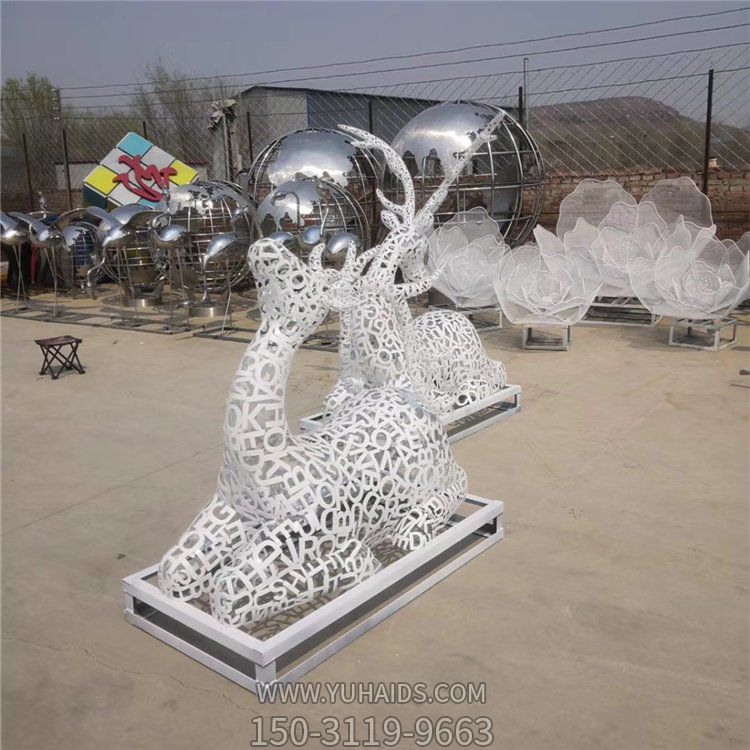 不銹鋼戶(hù)外園林景觀(guān)抽象動(dòng)物梅花鹿雕塑