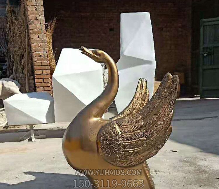 公園海邊戶(hù)外不銹鋼噴金鑄銅創(chuàng )意天鵝雕塑