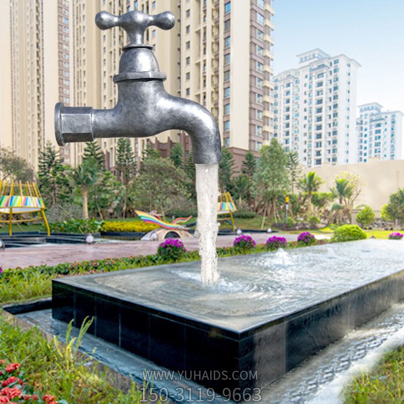 酒店戶(hù)外玻璃鋼仿真水龍頭流水噴泉雕塑