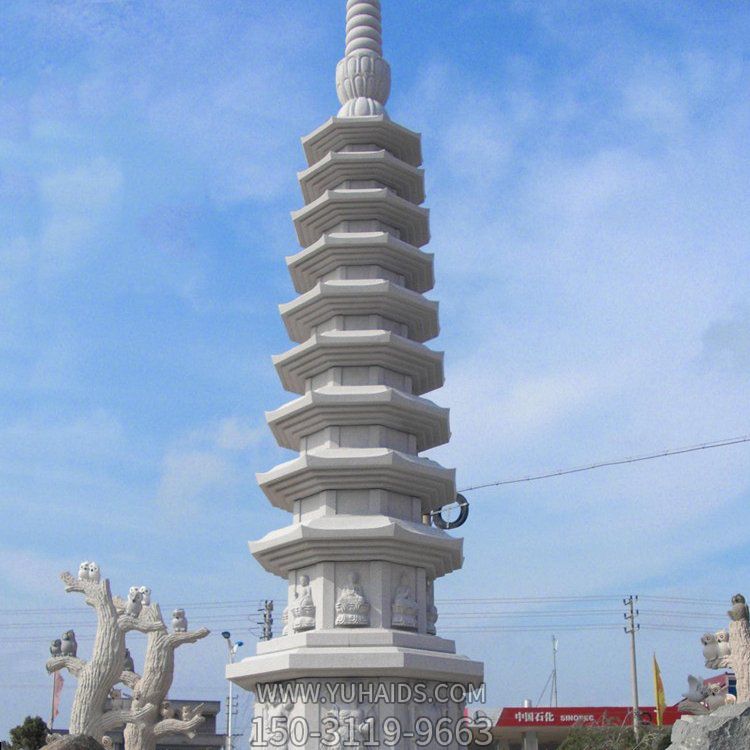 寺廟戶(hù)外大型漢白玉浮雕十層風(fēng)水景觀(guān)文昌塔石雕雕塑