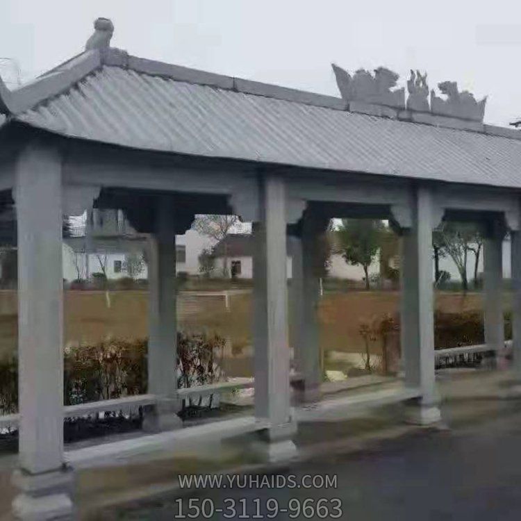 景區擺放青石雕刻仿古長(cháng)廊休息石亭雕塑