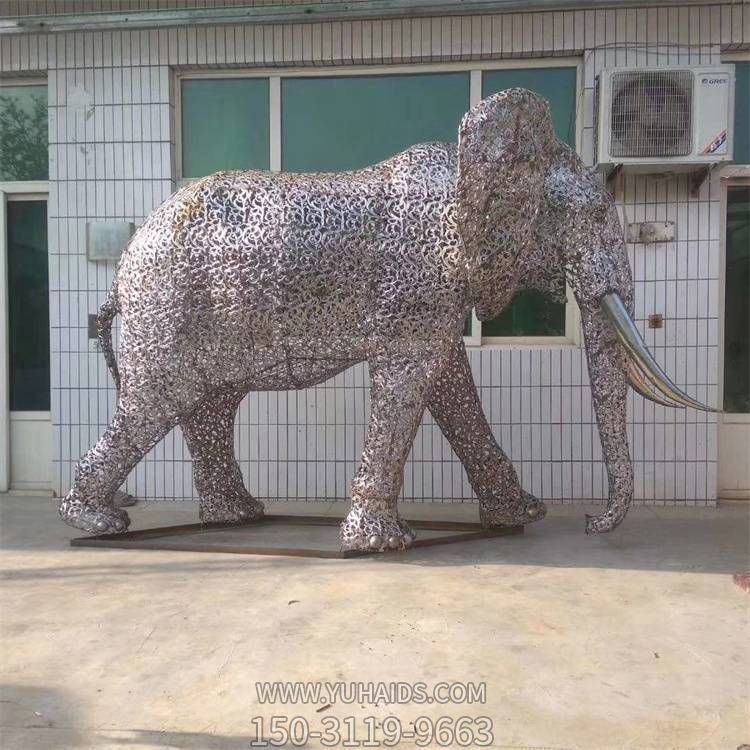 不銹鋼鏤空大象雕塑 園林戶(hù)外草地擺件