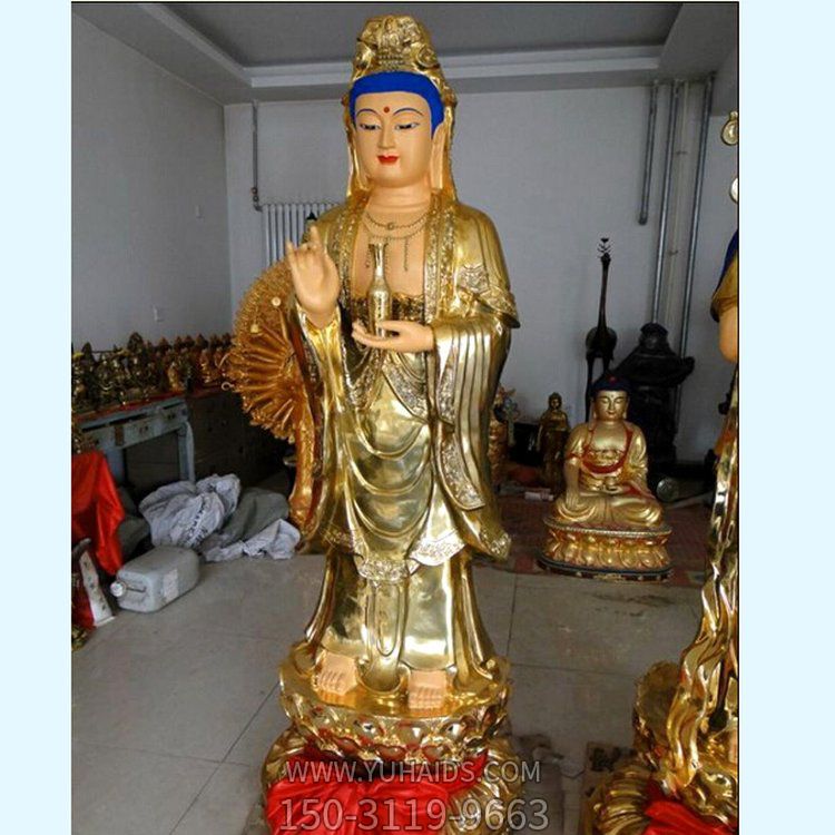 宗教寺廟純金打造觀(guān)音雕塑擺件