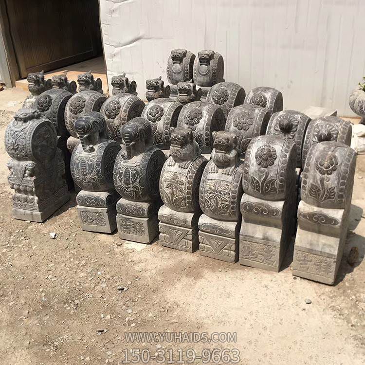 庭院門(mén)口戶(hù)外擺放青石仿古抱鼓石墩雕塑