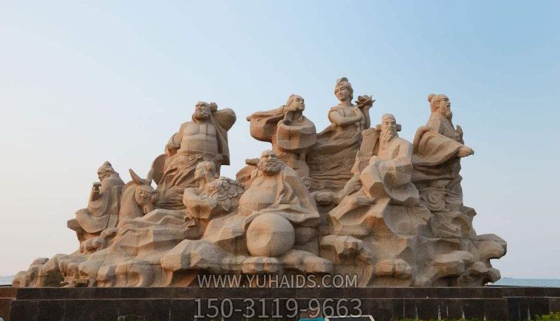 戶(hù)外廣場(chǎng)八仙過(guò)海神像晚霞紅石雕八仙過(guò)海雕塑