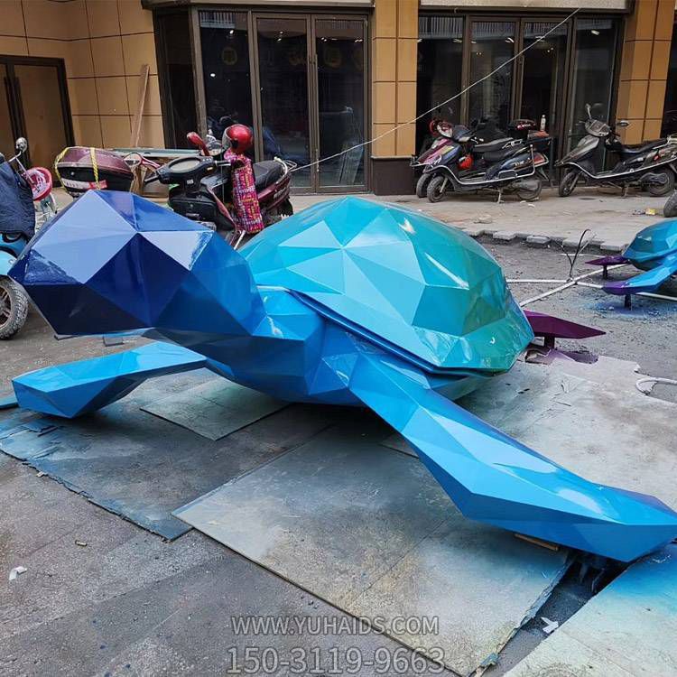 鏡面幾何烏龜不銹鋼雕塑 切面動(dòng)物海洋館游樂(lè )園廣場(chǎng)擺件