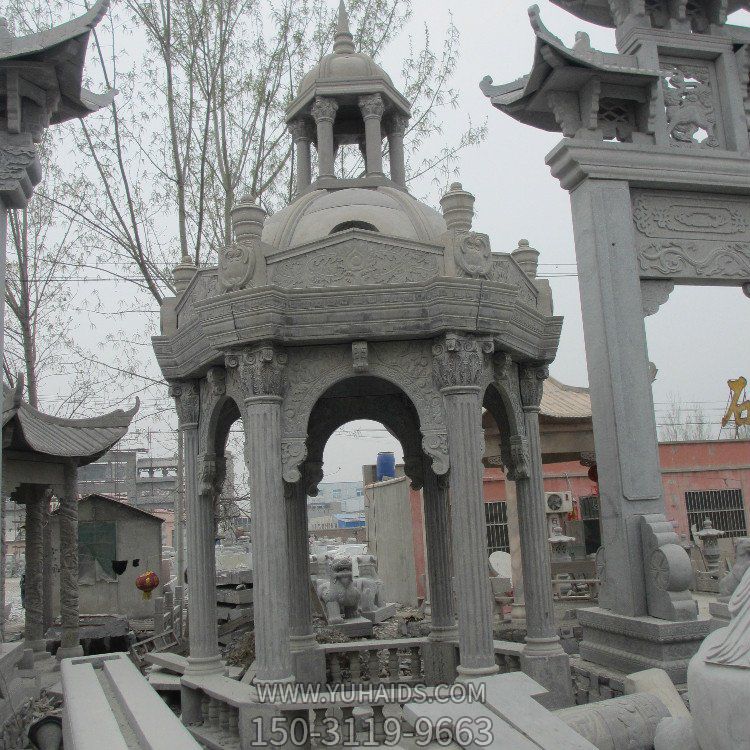 新中式庭園戶(hù)外擺放青石浮雕石頭亭子雕塑