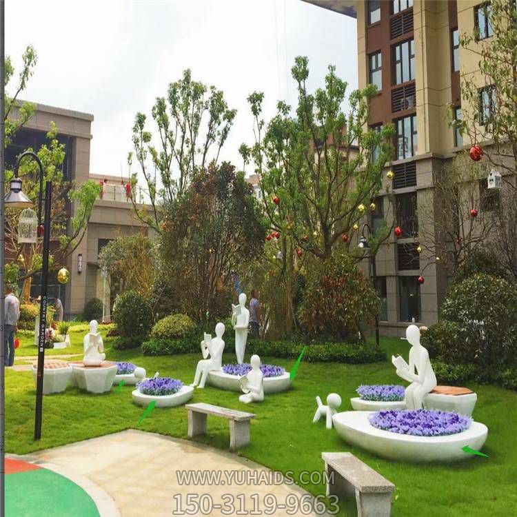 別墅校園戶(hù)外園林草坪不銹鋼創(chuàng  )意抽象人物看書(shū)的景觀(guān)擺件雕塑