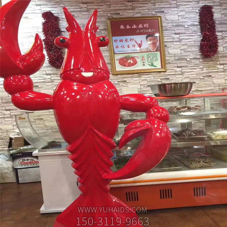 火鍋店大型不銹鋼創(chuàng  )意小龍蝦擺件雕塑