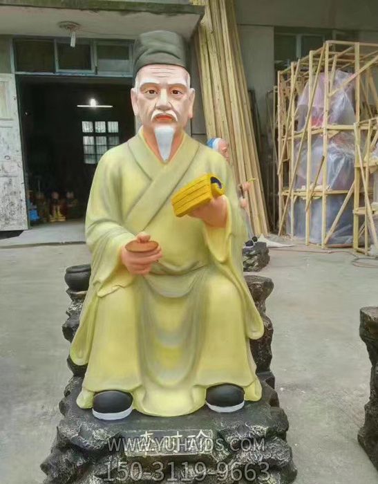 景區寺廟擺放名醫李時(shí)珍彩繪銅雕像雕塑