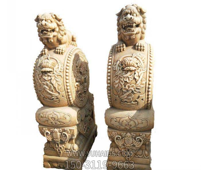 做舊抱鼓石小獅子庭院景觀(guān)石雕雕塑