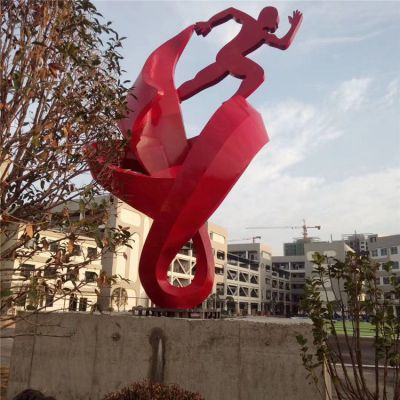 校園擺放不銹鋼抽象奔跑剪影景觀(guān)標識雕塑
