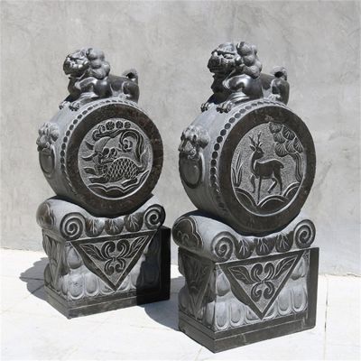 庭院家用鎮宅石獅子貔貅青石仿古門(mén)鼓擺件