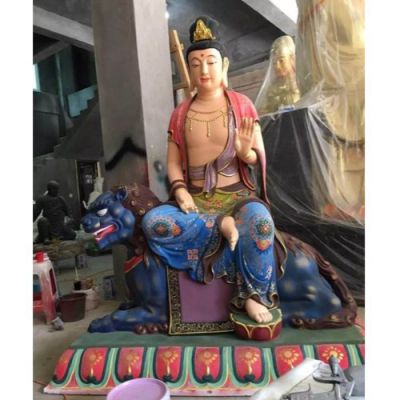 玻璃鋼彩繪景觀(guān)文殊普賢雕塑
