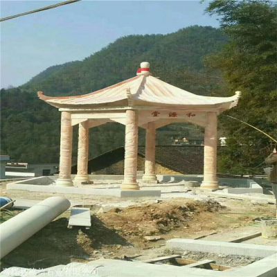 晚霞紅大理石石雕戶(hù)外大型涼亭景觀(guān)擺件