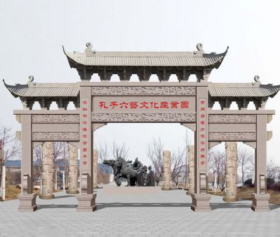 景區廣場(chǎng)花崗巖三門(mén)石雕牌坊