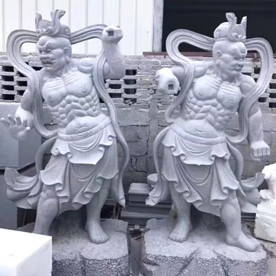 青石花崗巖雕刻神話(huà)人物哼哈二將寺廟神像