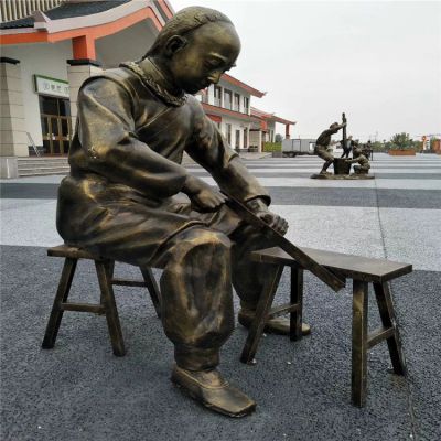 戶(hù)外園林景觀(guān)玻璃鋼仿銅人物情景小品