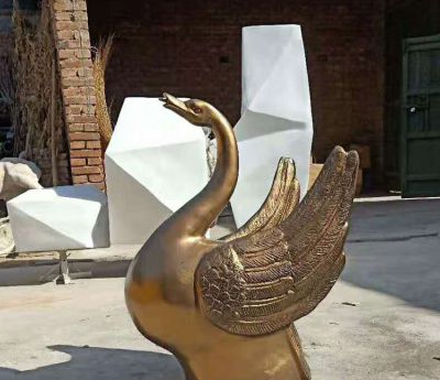 公園海邊戶(hù)外不銹鋼噴金鑄銅創(chuàng  )意天鵝雕塑
