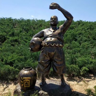 戶(hù)外園林玻璃鋼仿銅抱著(zhù)酒桶 的人物景觀(guān)酒文化