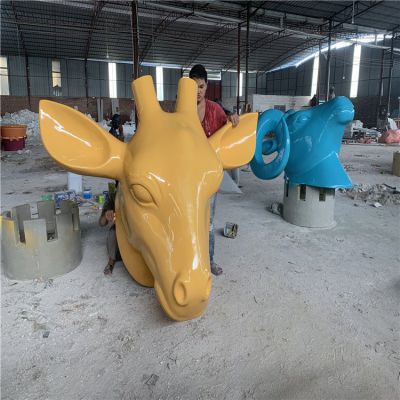 玻璃鋼卡通長(cháng)頸鹿頭像戶(hù)外園林景觀(guān)小品擺件
