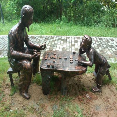 公園戶(hù)外銅雕下棋的人物景觀(guān)雕塑