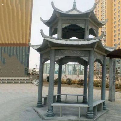 小區廣場(chǎng)戶(hù)外擺放青石二層休閑涼亭擺件