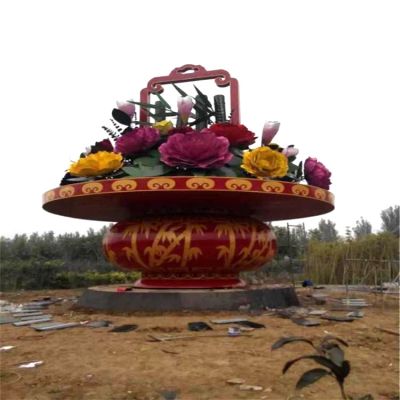 公園廣場(chǎng)大型玻璃鋼景觀(guān)花籃，慶典大花籃