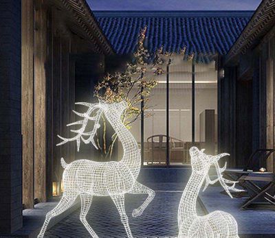 公園不銹鋼創(chuàng  )意照明庭院照明梅花鹿雕塑
