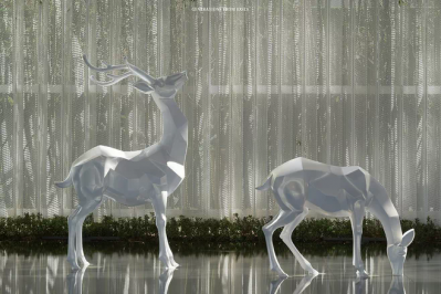 戶(hù)外景區創(chuàng  )意幾何白色梅花鹿雕塑