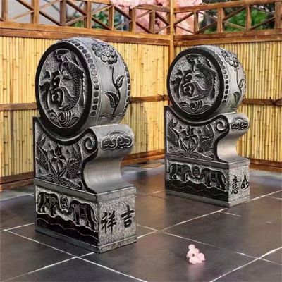 青石石雕戶(hù)外庭院門(mén)口一對鎮宅抱鼓石雕塑