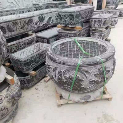 老石槽，黑色大理石石雕水缸水盆