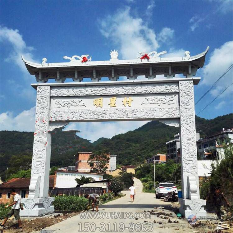 農村擺放新中式仿古單門(mén)石牌坊雕塑