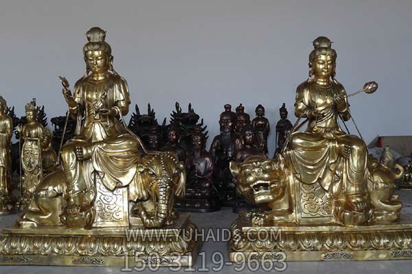 文殊普賢雕塑-不銹鋼噴金烤漆戶(hù)外景區文殊普賢雕塑