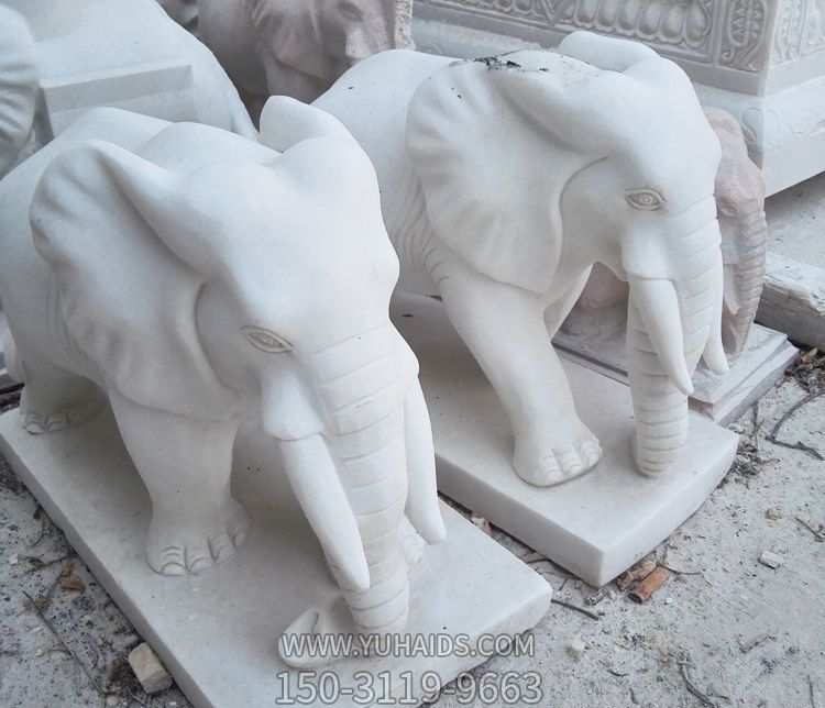 戶(hù)外景區創(chuàng )意石雕漢白玉大象雕塑