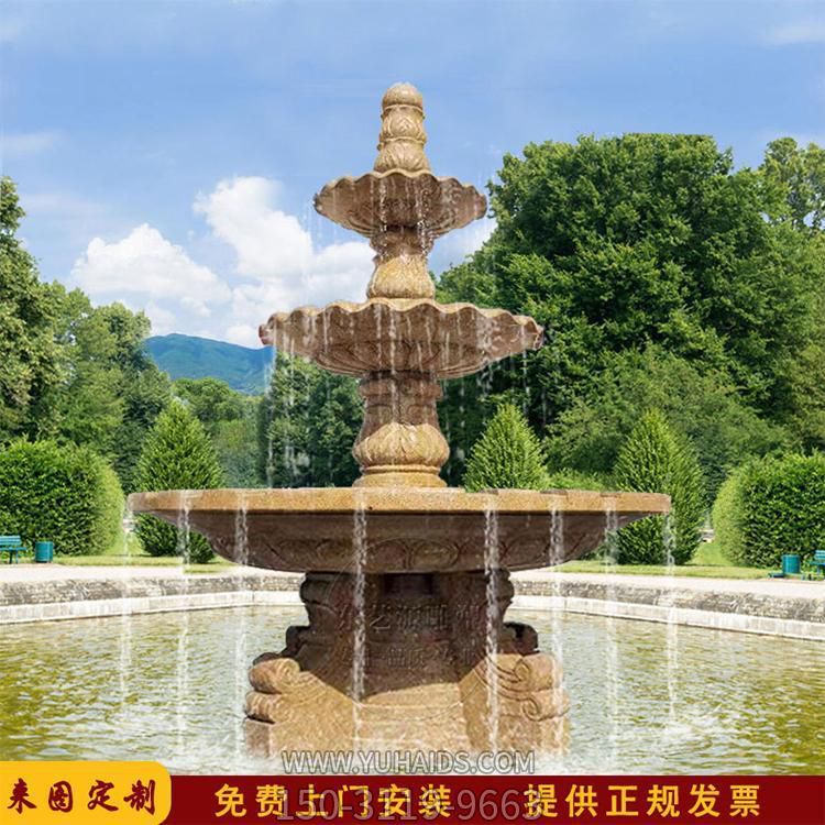 晚霞紅石雕戶(hù)外景區流水擺件雕塑