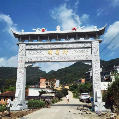 農村擺放新中式仿古單門(mén)石牌坊雕塑